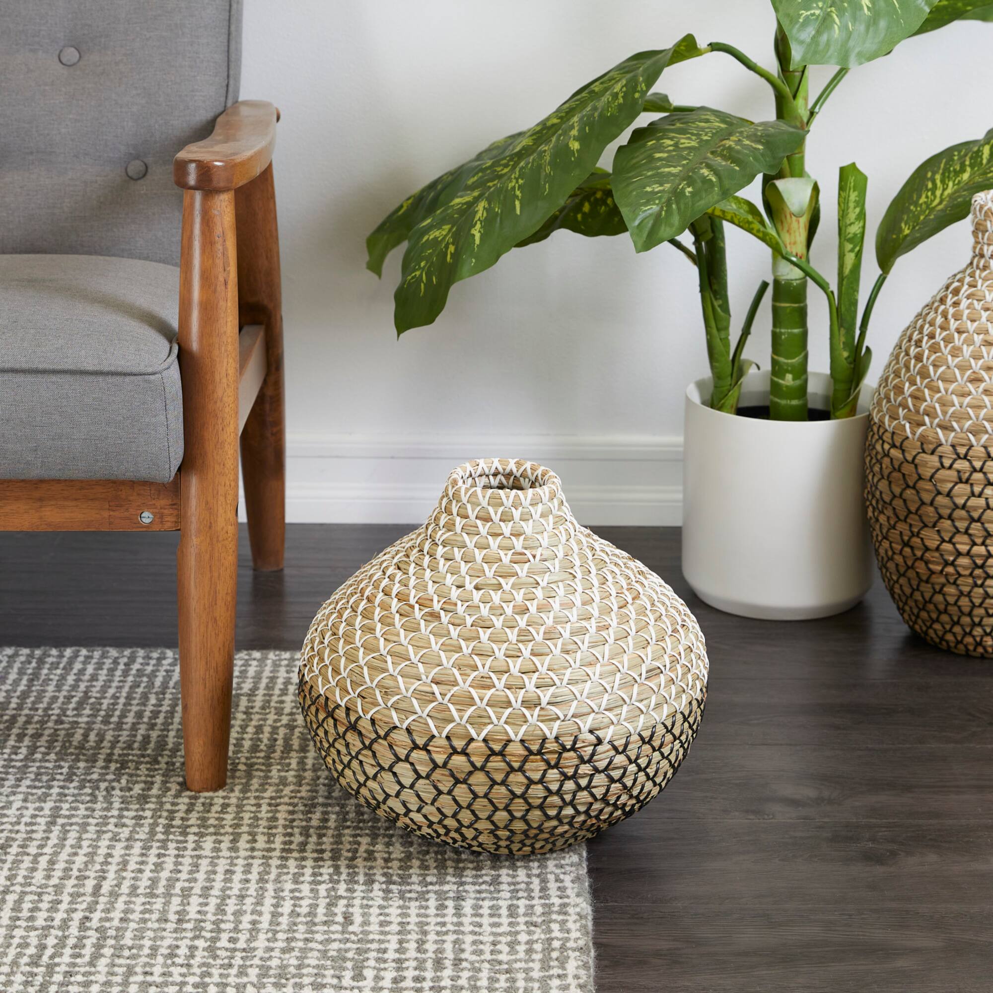 Brown Seagrass Handmade Woven Vase 14" x 14" x 13"